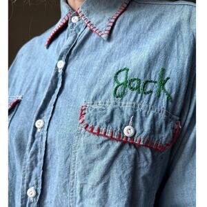 Vintage 70s Big Mac Denim Work Shirt | Hand-Embroidered | Carpenter Denim | M/L